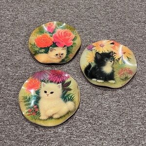Vintage Set of Cat Decorative Plates/Trinket Trays